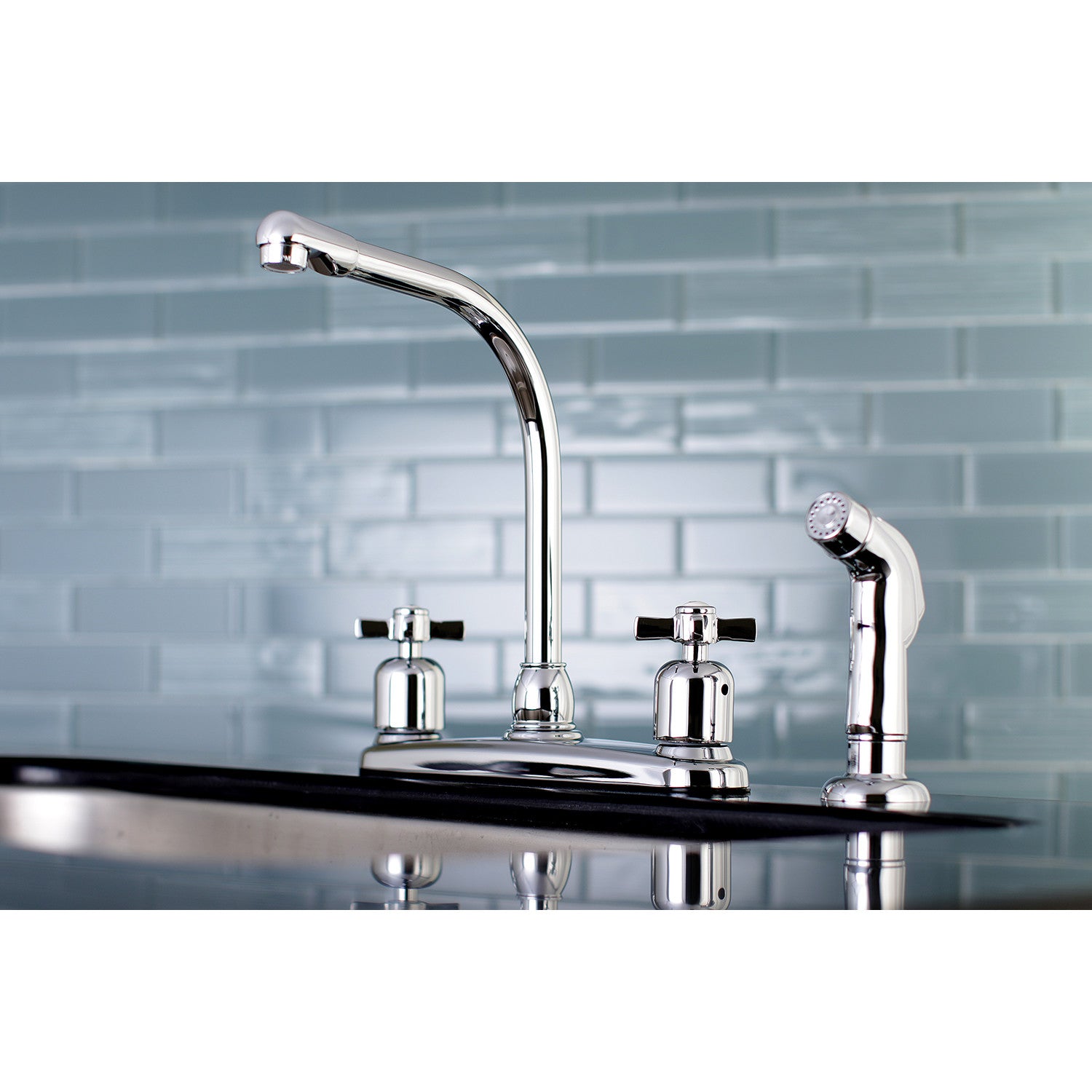 Kingston Tulare FB751ZXSP - Millennium Two-Handle 4-Hole 8" Centerset Kitchen Faucet with Side Sprayer, Polished Chrome — thumbnail 2
